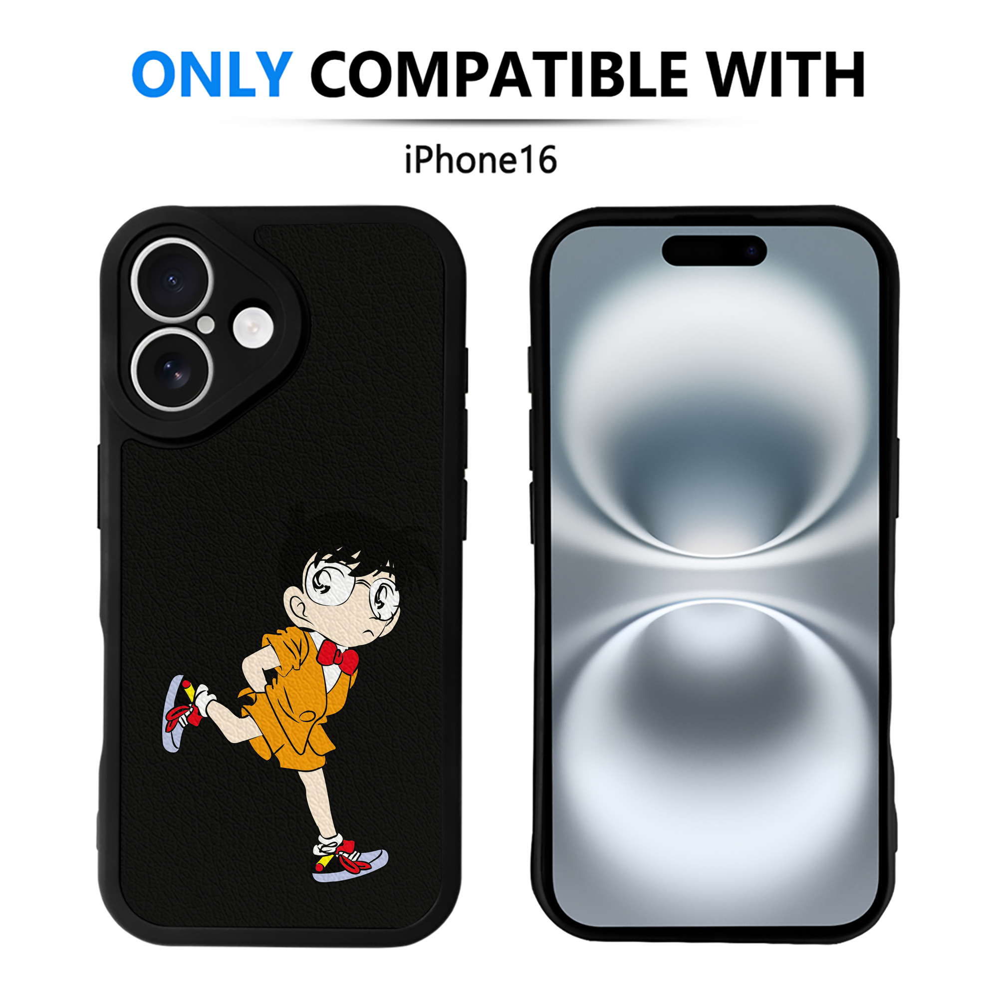 （画像用） 名探偵コナン 江戸川 コナン Detective Conan Conan Edogawa 【iPhone 16シリーズ対応】シリコンスマホケース（レザー調） 材質：シリコン